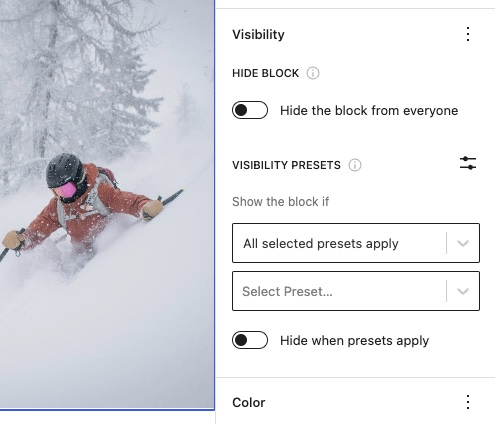 The default Visibility panel in version 2.5.0 with Pro 1.6.0 enabled.